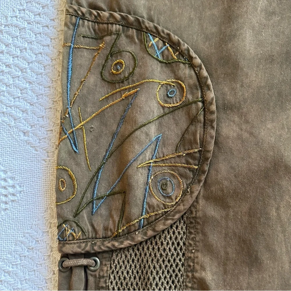 Y2K Gorpcore Utility Pants-Embroidered Patchwork Mesh Pockets-Earthy Brown-M - Picture 4 of 12